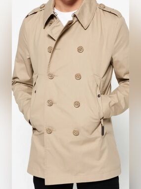 Superdry Men's Double-Breasted Trench Coat in Beige/khaki